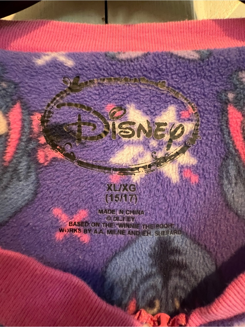 EEYORE ๐Disney Purple Fleece Onesie with Pink Trim - Picture 3 of 7